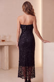 Vestido de cocktail Midi de Lantejoulas Sem Guardas Preta, Sheath