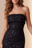 Vestido de cocktail Midi de Lantejoulas Sem Guardas Preta, Sheath