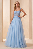 Vestido Formal Longo Azul Azul A A-Line Sweetheart Chiffon Vestido Formal Comprido