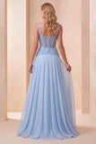 Vestido Formal Longo Azul Azul A A-Line Sweetheart Chiffon Vestido Formal Comprido