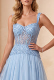 Vestido Formal Longo Azul Azul A A-Line Sweetheart Chiffon Vestido Formal Comprido
