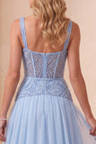 Vestido Formal Longo Azul Azul A A-Line Sweetheart Chiffon Vestido Formal Comprido
