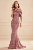 Desert Rose Sereia Cabeçada Lantejoulas Veludo Vestido Formal Comprido