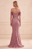 Desert Rose Sereia Cabeçada Lantejoulas Veludo Vestido Formal Comprido