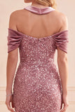 Desert Rose Sereia Cabeçada Lantejoulas Veludo Vestido Formal Comprido