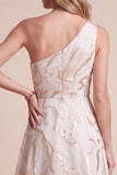 Vestido Formal Maxi Estampado em Linha A de Marfim, Um Ombro
