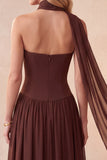 Espartilho de café Sweetheart A-Line Vestido Formal Longo com Strass