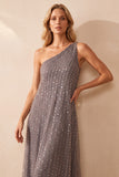 Vestido formal longo em linha A de um ombro