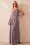 Vestido formal longo em linha A de um ombro