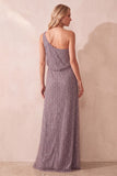 Vestido formal longo em linha A de um ombro