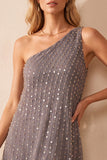 Vestido formal longo em linha A de um ombro