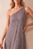 Vestido formal longo em linha A de um ombro