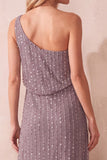 Vestido formal longo em linha A de um ombro