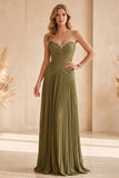 Vestido formal longo plissado sem alças em linha A-Line com strass