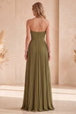 Vestido formal longo plissado sem alças em linha A-Line com strass