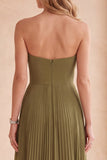 Vestido formal longo plissado sem alças em linha A-Line com strass