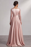 Blush Vestido de Mãe da Noiva Blush A-Line de Decote em V, Maxi Plissado e Lantejoulas