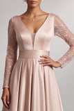 Blush Vestido de Mãe da Noiva Blush A-Line de Decote em V, Maxi Plissado e Lantejoulas