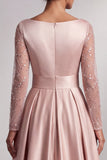 Blush Vestido de Mãe da Noiva Blush A-Line de Decote em V, Maxi Plissado e Lantejoulas