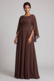 Vestido de mãe da noiva com capuz A-Line A-Line Cowl, Chiffon Longo, com bordas