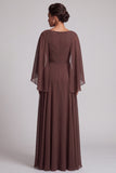 Vestido de mãe da noiva com capuz A-Line A-Line Cowl, Chiffon Longo, com bordas