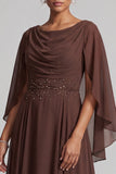 Vestido de mãe da noiva com capuz A-Line A-Line Cowl, Chiffon Longo, com bordas