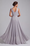 Vestido Mãe da Noiva, Vestido Midi Midi de Chiffon Cinzento Claro com Lantejoulas