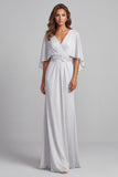 Vestido de mãe da noiva, vestido de mãe da noiva cinzento claro, decote em V, decote em V, em cinzento claro