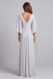 Vestido de mãe da noiva, vestido de mãe da noiva cinzento claro, decote em V, decote em V, em cinzento claro