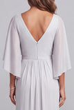 Vestido de mãe da noiva, vestido de mãe da noiva cinzento claro, decote em V, decote em V, em cinzento claro