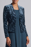 Vestido Mãe da Noiva Azul Pavão A-Line Long de 2 peças com casaco bolero de veludo