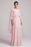 Blush Vestido de Mãe da Noiva com gola bata em chiffon, capa longa de mãe da noiva com bordas