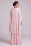 Blush Vestido de Mãe da Noiva com gola bata em chiffon, capa longa de mãe da noiva com bordas