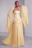 Vestido de baile de finalista longo Peplum A-Line em camadas com espartilhos blush, chiffon, Jacquard, com mangas alargadas