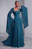 Vestido de baile de finalista longo Peplum A-Line em camadas com espartilhos blush, chiffon, Jacquard, com mangas alargadas