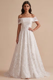 Vestido de noiva Maxi branco de lantejoulas bordadas com linha A e lantejoulas