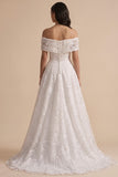 Vestido de noiva Maxi branco de lantejoulas bordadas com linha A e lantejoulas