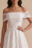 Vestido de noiva Maxi branco de lantejoulas bordadas com linha A e lantejoulas
