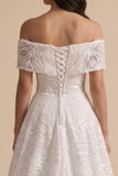 Vestido de noiva Maxi branco de lantejoulas bordadas com linha A e lantejoulas