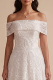 Vestido de noiva Maxi branco de lantejoulas bordadas com linha A e lantejoulas