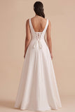 Vestido de Noiva Maxi Branco de Decote em V, Decote em V e Franzido
