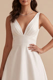 Vestido de Noiva Maxi Branco de Decote em V, Decote em V e Franzido