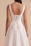 Vestido de Noiva Maxi Branco de Decote em V, Decote em V e Franzido
