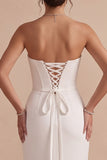 Vestido de noiva longo sem alças de cetim com capuz branco e capuz de bainha