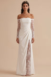 Vestido de noiva Maxi de renda de renda branca com veste branca no ombro