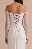 Vestido de noiva Maxi de renda de renda branca com veste branca no ombro
