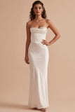 Vestido de Noiva Longo de Cetim Cetim Branco Espartilho Cetim Sem Alças