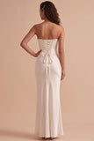 Vestido de Noiva Longo de Cetim Cetim Branco Espartilho Cetim Sem Alças