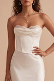 Vestido de Noiva Longo de Cetim Cetim Branco Espartilho Cetim Sem Alças