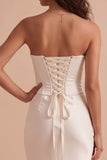 Vestido de Noiva Longo de Cetim Cetim Branco Espartilho Cetim Sem Alças